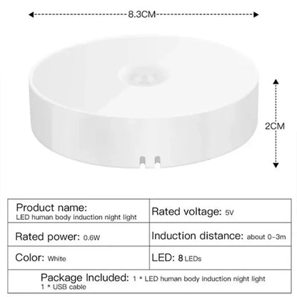 Motion Sensor Light Led USB NightLights Rechargeable Lamp for Bedroom Staircase Hallway Wardrobe Cupboard Lighting