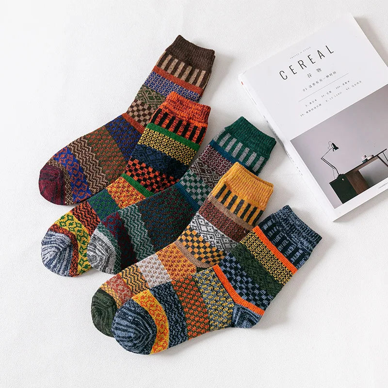 Mens Winter Wool Socks - Warm Colorful Retro Style for Snow Boots EU Size 38-44 - ZOOMNSTORE