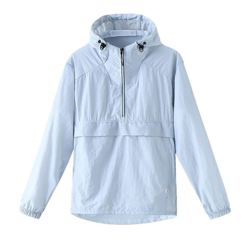 Spring Summer Men Lightweight Anorak Jacket Fashion Man Half Zip Sunscreen Hooded Coats Men UPF50+ Windbreaker Waterproof Jacket