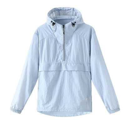Spring Summer Men Lightweight Anorak Jacket Fashion Man Half Zip Sunscreen Hooded Coats Men UPF50+ Windbreaker Waterproof Jacket