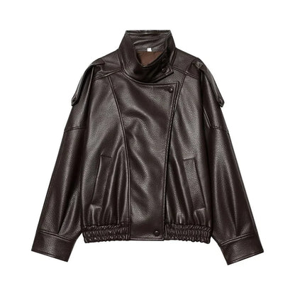 Faux Leather Jacket – Women's Bomber Jacket With Snap Button | Office Outerwear Coat