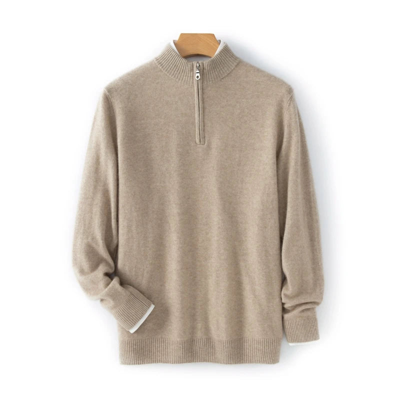 CHICUU Men's 100% Cashmere Sweater Zipper Pullover Mock Neck Long Sleeve Basic Cashmere Knitwear Autumn Winter Clothing Tops