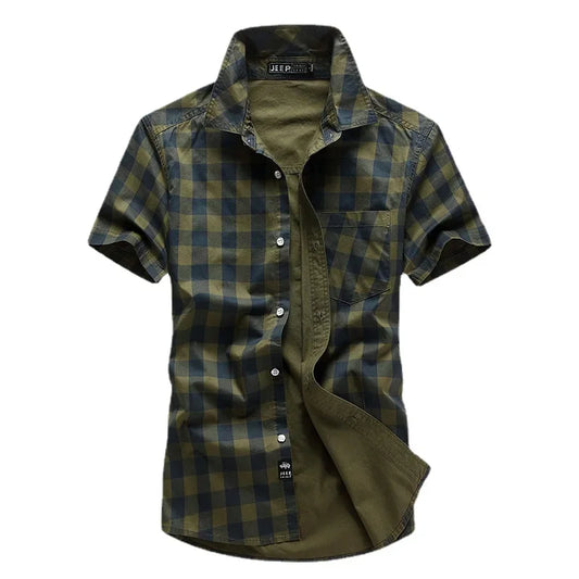 New Summer Men Plaid Short Sleeved Shirts New Fashion Man Outdoor Casual Cargo Shirts Good Quality Male Cotton Shirts Size 5XL
