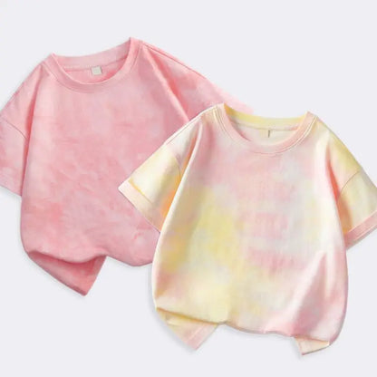 1pcs Kids Summer Short Sleeve Tees Child Tie-dye Fashion T-shirt Baby Boys And Girls Clothes Children Comfortable Leisure Tops