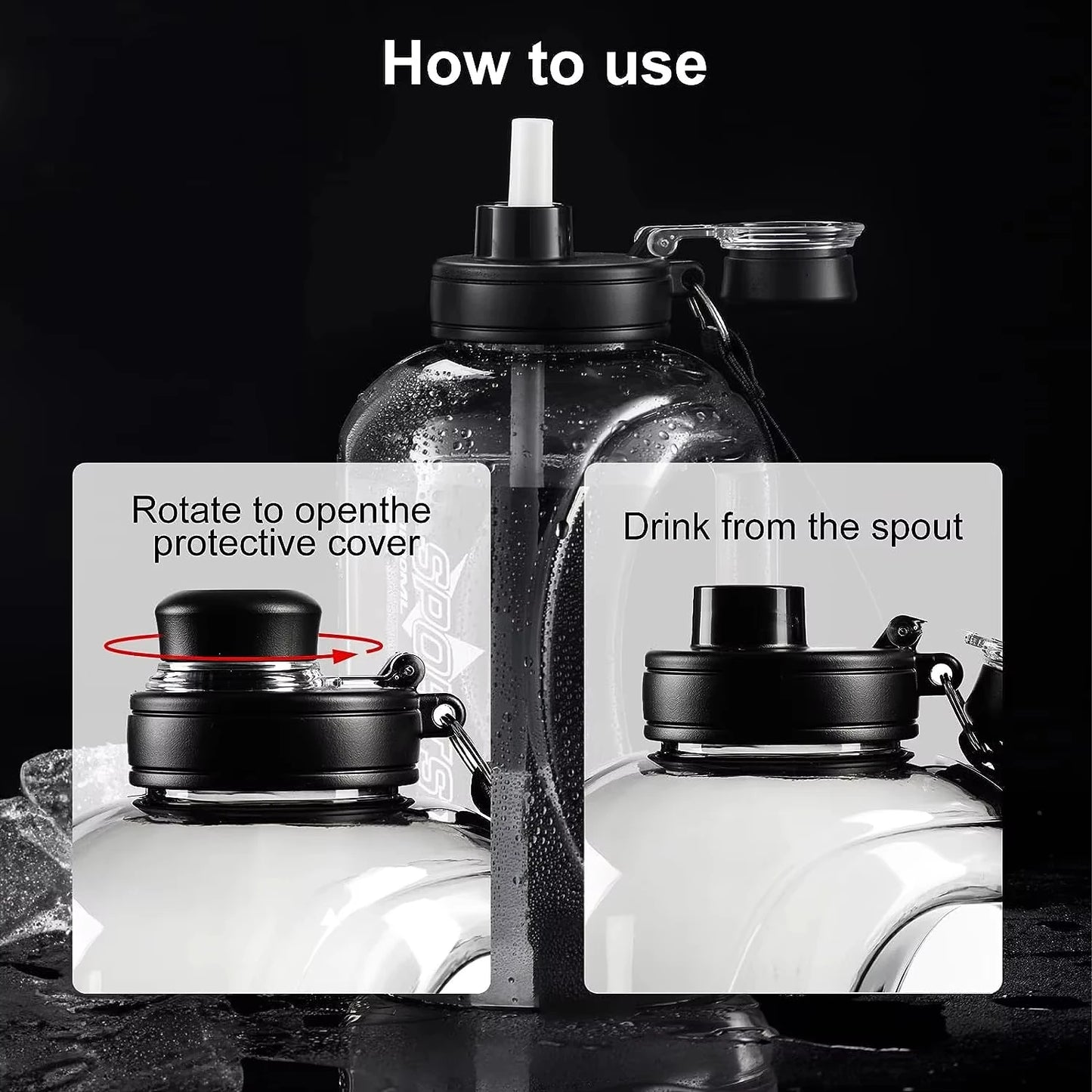 Large Capacity Water Bottle with Straw  & Strap Portable Handle BPA Free Eco-Friendly Perfect for Outdoor Sports and Fitness