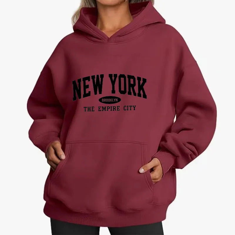 Women NEW YORK Brooklyn Letter Print Hoodie Oversized Loose Hooded Sweatshirt The Empire City Casual Streetwear Men Pullover Top