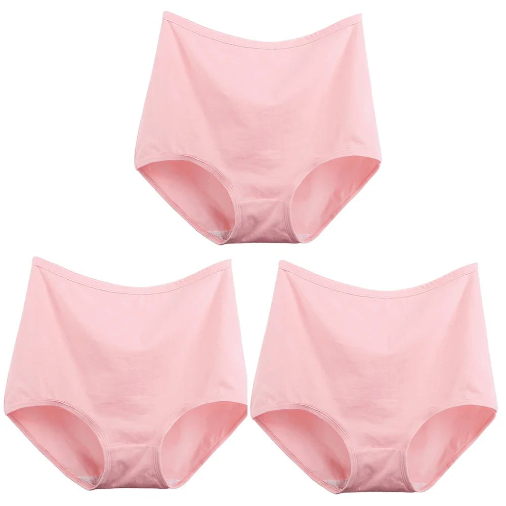 3pcs Cotton Women Panties Lady Plus Size Underwear Large Size High Waist Briefs Breathable Solid Color Female Lingerie