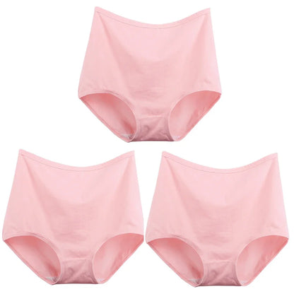 3pcs Cotton Women Panties Lady Plus Size Underwear Large Size High Waist Briefs Breathable Solid Color Female Lingerie