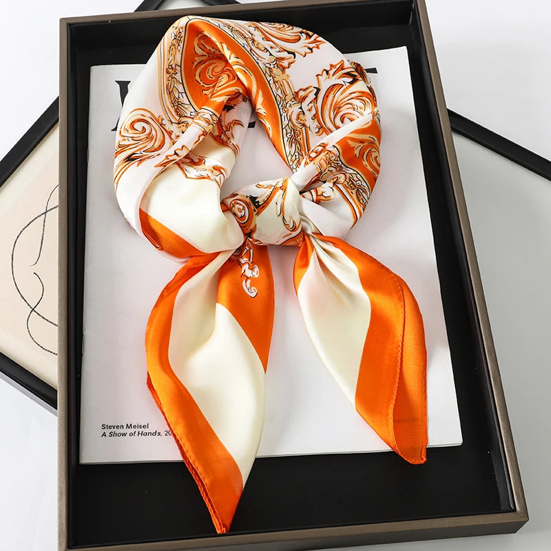 Luxury Silk Cat Print Scarf - Womens Neck Hair Tie Bandana Foulard 70cm