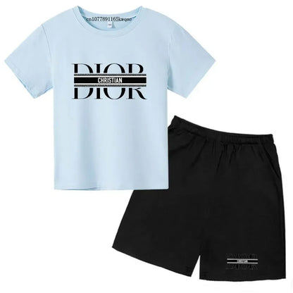 Summer Short Sleeve T Shirt +shorts 2 Piece Set Children Clothes Luxury Brand Print Sport Casual Fashion Boy Girl Kid Tracksuit