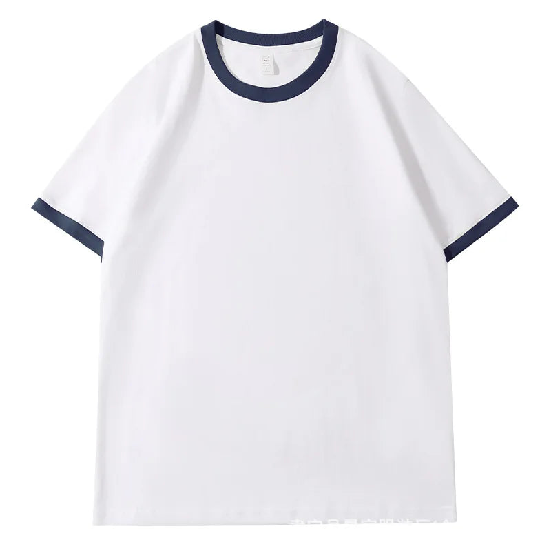 210G Heavy Cotton Men's T-shirt Edge-bumping O-Neck Short-sleeved Man T shirt Contrasting Color Splicing Men T-shirt Tops Tees