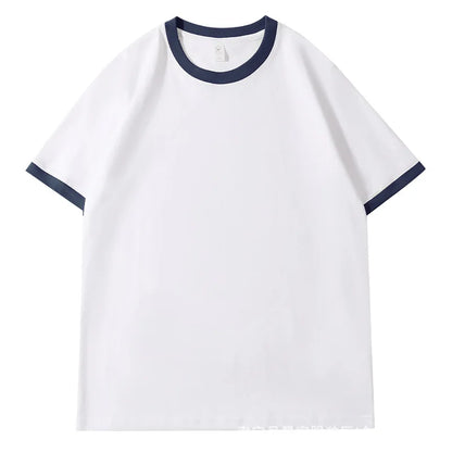 210G Heavy Cotton Men's T-shirt Edge-bumping O-Neck Short-sleeved Man T shirt Contrasting Color Splicing Men T-shirt Tops Tees