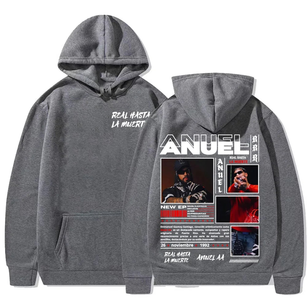 Rapper Anuel AA Real Hasta La Muerte pattern printed hoodie Autumn/winter new men's fashionable hip-hop casual hoodie