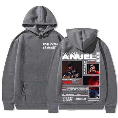 Rapper Anuel AA Real Hasta La Muerte pattern printed hoodie Autumn/winter new men's fashionable hip-hop casual hoodie