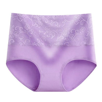 Plus Size Women's Cotton Underwear High Waisted Tummy Control Panties Full Coverage Briefs Jacquard Ladies Panty 3 Pack