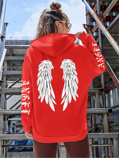 Angel Wings Printed Hoodie - Womens Warm Casual Hoody
