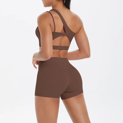 JUREN Yoga Clothes Set 2 Piece Gym Sports Shorts Set Women Tracksuit High Waist Shorts Fitness Suit Running Bra Workout Outfits
