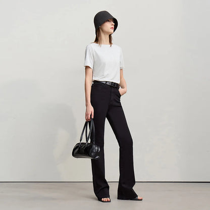 Amii Flared Jeans Autumn 2026 New Commuter Style Casual Versatile Women's Pants Solid Color Denim Trousers For Women 12621032
