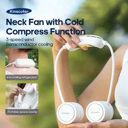 Portable Personal Sports Neck Fan 3-speed Wind with Cold Compress Function 800mAh*2 Mini Cooling Electric Fan for Outdoor Travel