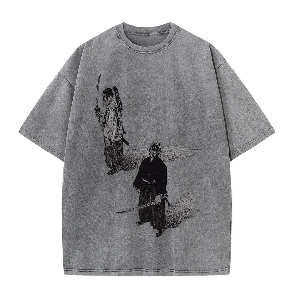 Men Streetwear Tshirt - Vintage Harajuku Anime Graphic Print Black Cotton Tee