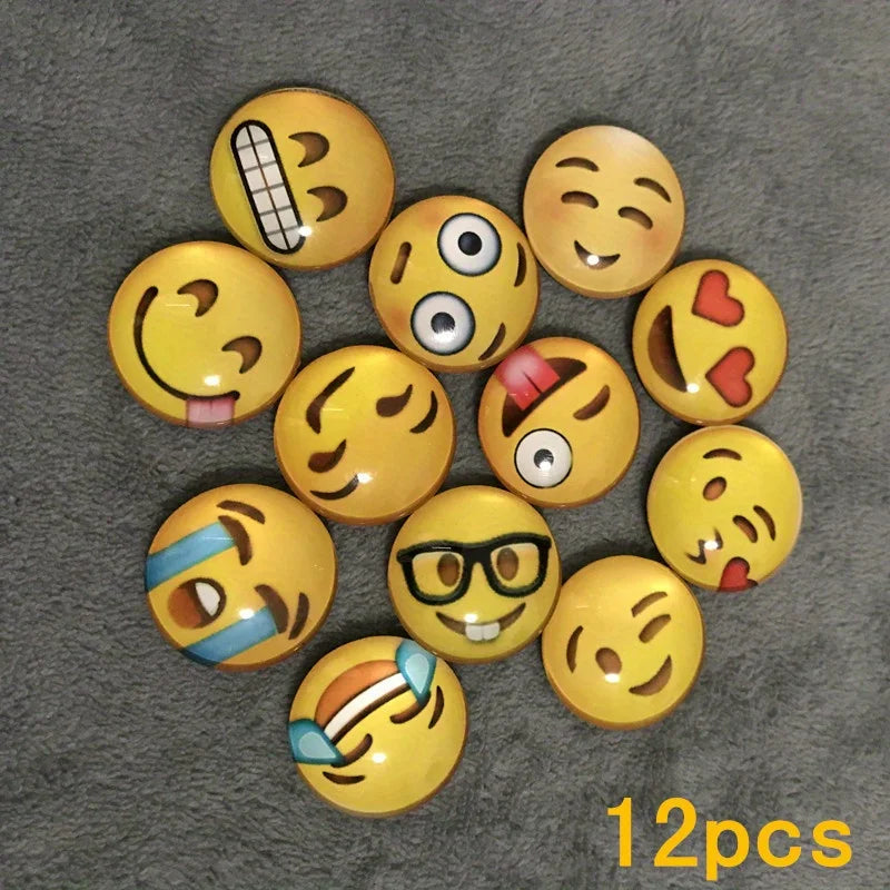 12pcs Round Polystyrene Smile Face Fridge Magnets - Adorable Decorative Magnets for Kitchen, Office, Whiteboard, Locker, Cabinet