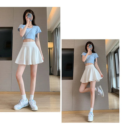 Summer Women's Skirts Fashion Sexy Mini Elastic Pleated Sun Skirts For School Girl Uniform Korean Black High Waist Tennis Skirts