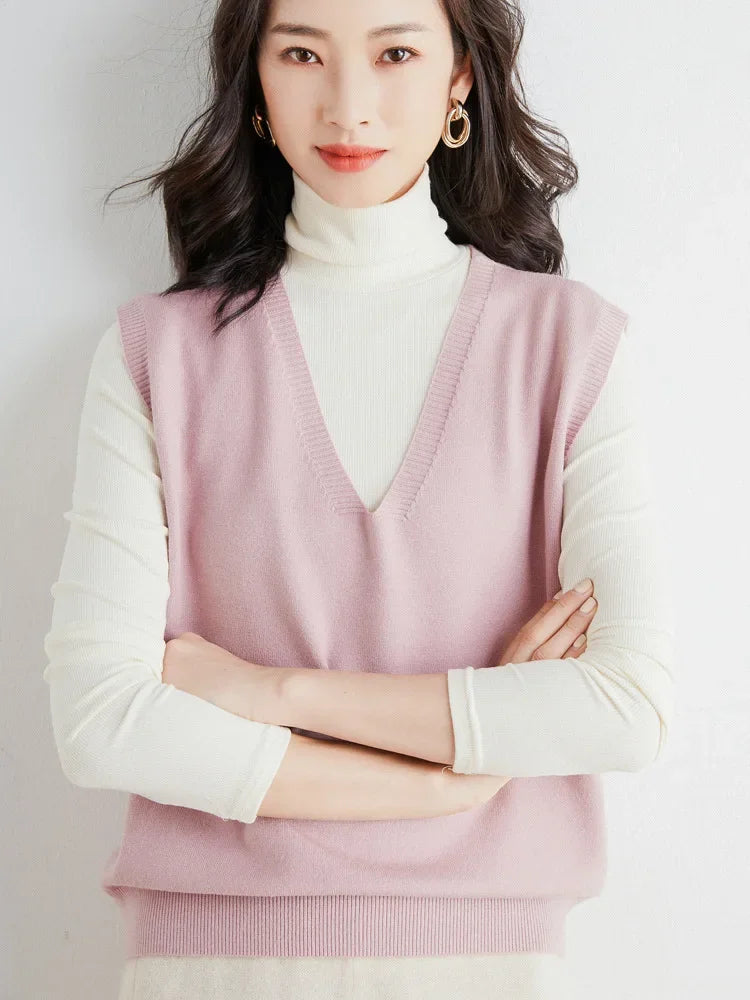 2026 Sweater Vest Spring Autumn Warm Fashin Korean Soft Loose Knit Vest V-neck Knitwear Solid Pullovers Short Style Sweater Vest