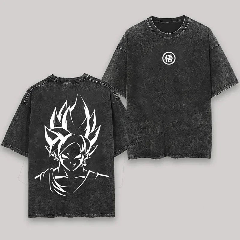 T-shirt Men's Street Clothing Dragon Ball Cartoon Pattern Vintage T-shirt Neutral Casual White Cotton Women T-shirt Top