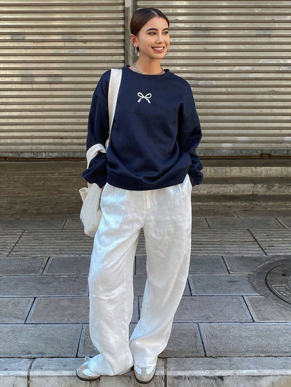 Casual Women's Sweatshirts Kawaii Bow Graphic Prints Pullover Comfortable Warm Oversize Hoodie Autumn Fleece Soft Female Clothes