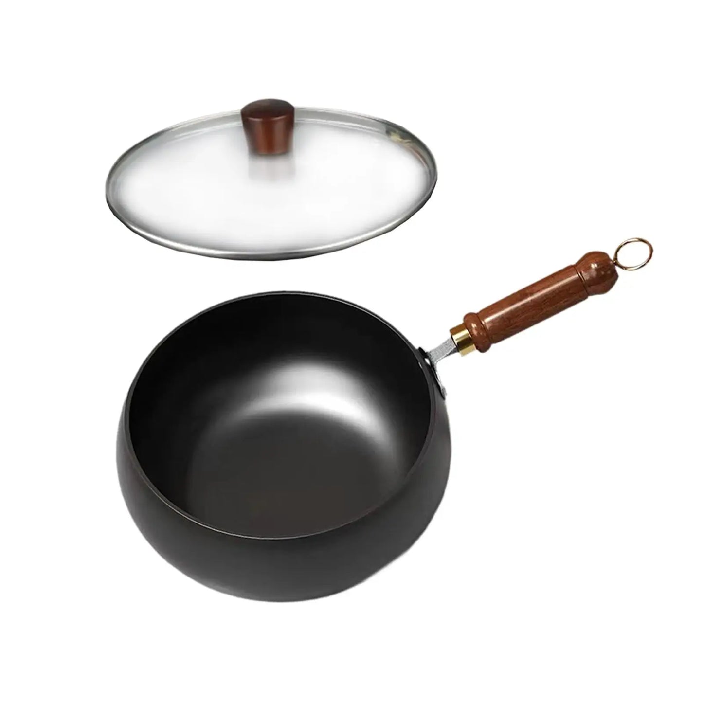 Nonstick Iron Wok with Wood Handle - Gas Stir Fry Pan for Home and Camping