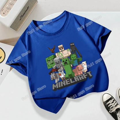 Miner Crafting Pixel Series Child T-Shirt Summer Kids Short Sleeve Tops Hot Game Boys Girls Clothing Cartoon Print Birthday Gift