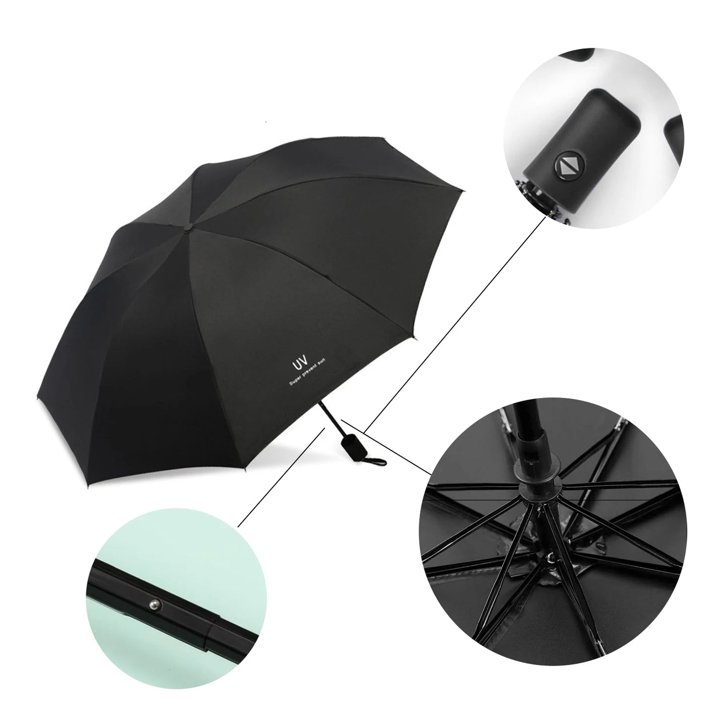 8-Rib Automatic folding Umbrella - Compact, lightweight, durable, UV protection - rain and sun umbrella, automatic sunshade zwq
