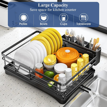 Large Rustproof Dish Drying Rack with Drainboard  Utensil Holder - ZOOMNSTORE