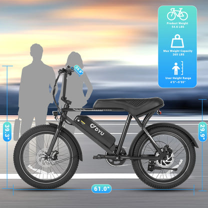 DYU BMX Electric Bike 20*3.0 Fat Tire E-Bike 48V 13Ah Removable Battery 1000W Peak Motor City Electric Bicycle for Adults