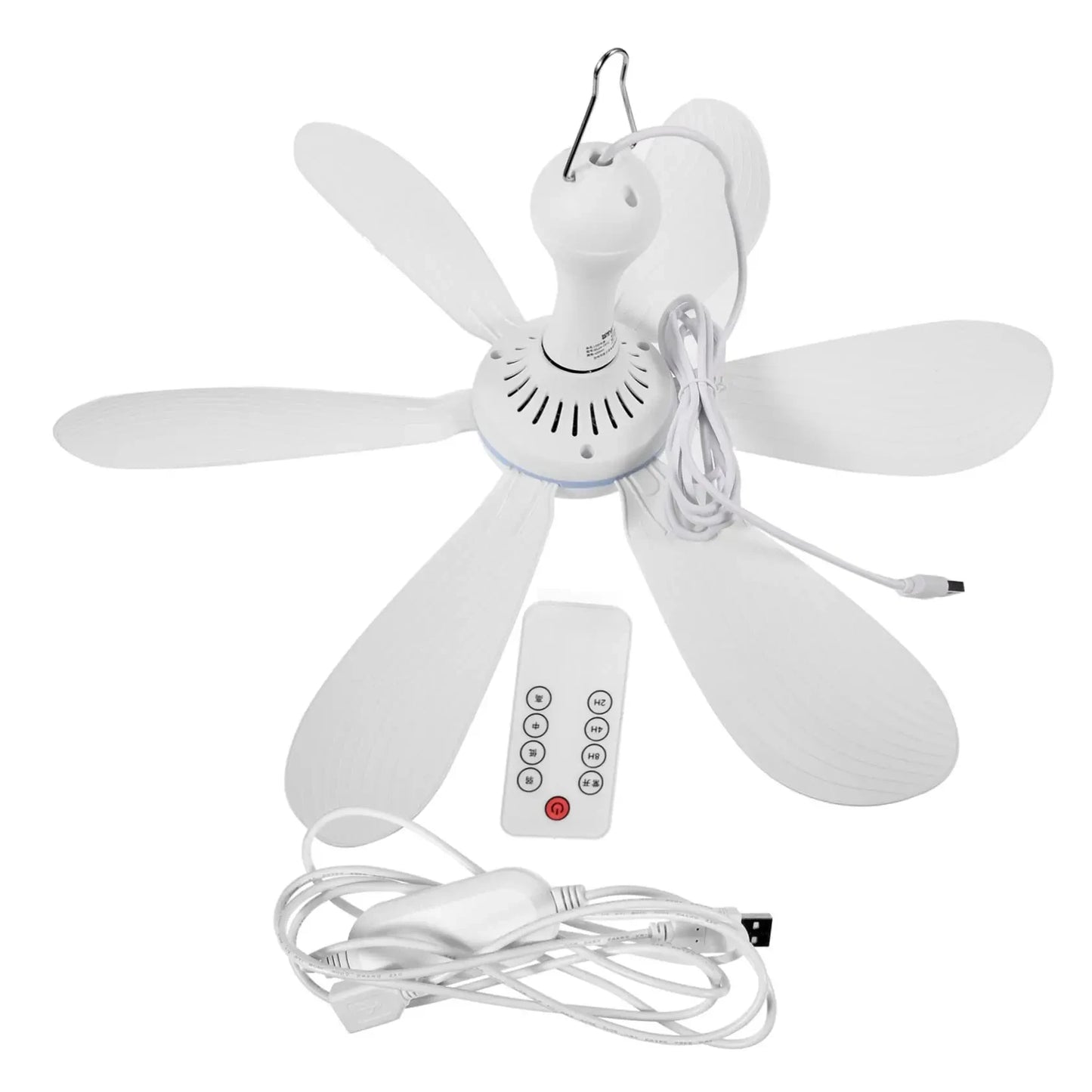 XIAOTREE USB Ceiling Fan DC 5V Air Circulator Fan 6 Detachable Blades Portable Hanging Ceiling Fans Camping Fan for RV & Home