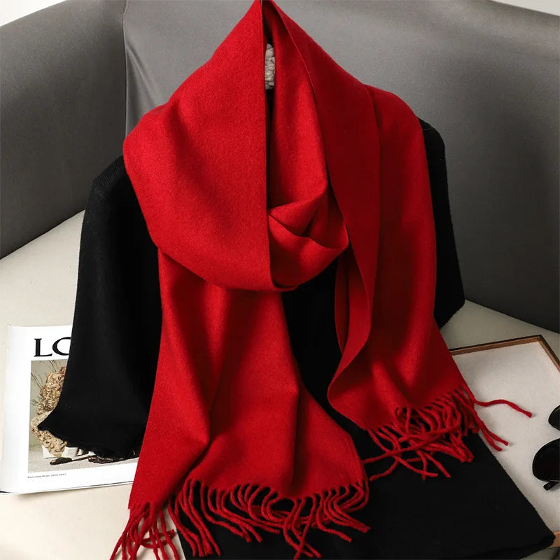 62-Color Cashmere Winter Scarf - Warm Thicken Pashmina Shawl with Tassels