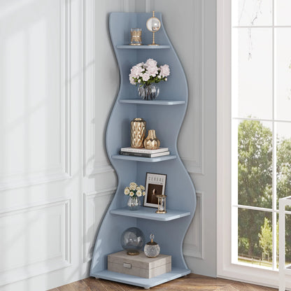 Corner Bookshelf - Modern 5-Tier Shelf | Stylish Wooden Storage Rack