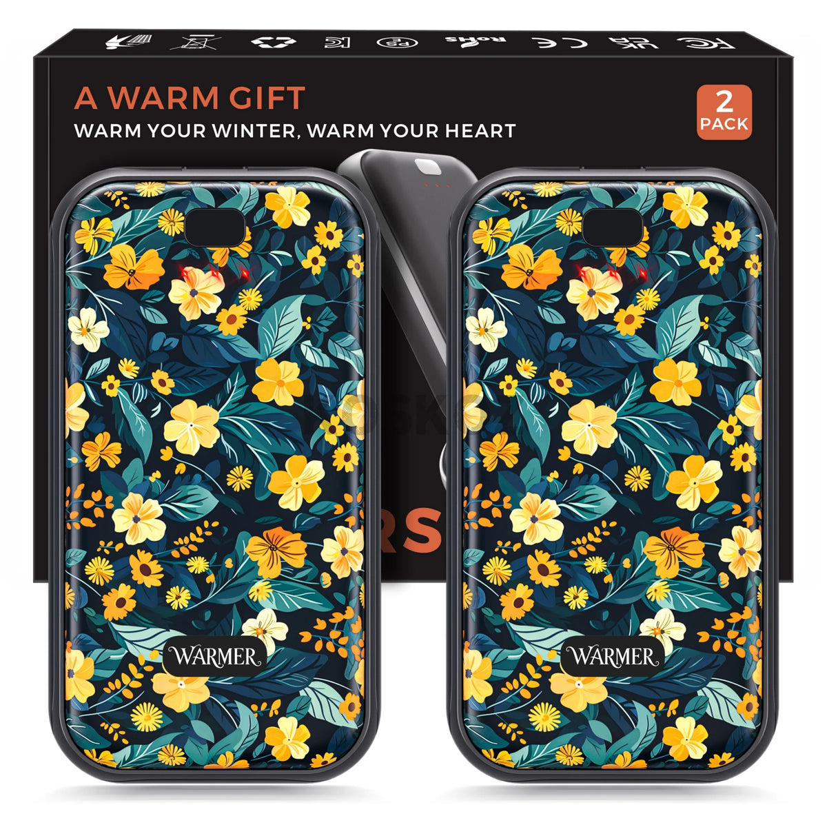 Rechargeable Electric Hand Warmers 2-Pack, Slim Pocket Design, USB-C Charging, 3 Heat Settings for Outdoor Use, Camping