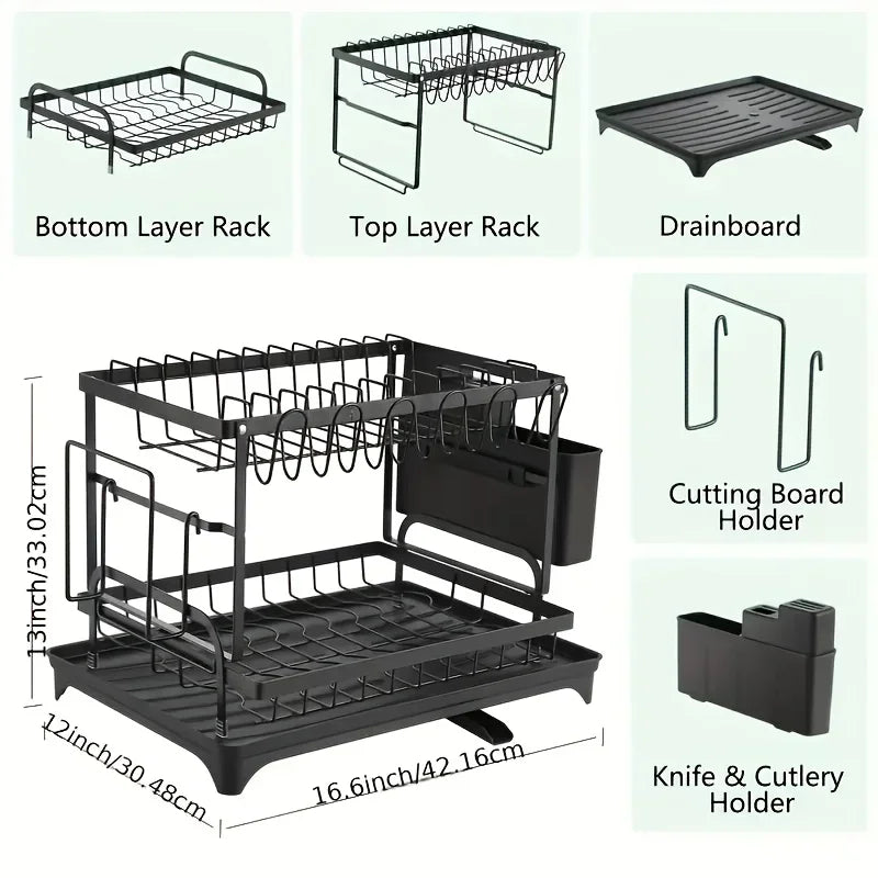 Multifunctional Countertop Dish Rack Kitchen Drain Storage Organizer with Cup Knife Chopsticks Holder New for Home Kitchen Use