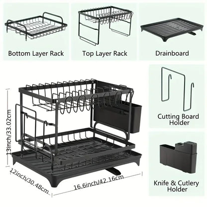 Multifunctional Countertop Dish Rack Kitchen Drain Storage Organizer with Cup Knife Chopsticks Holder New for Home Kitchen Use