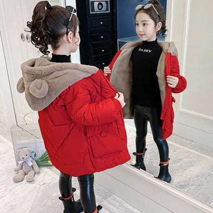Girls Winter Jacket - Warm Hooded Cotton Polyester Coat | Windproof Kids Outerwear