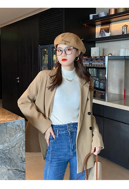 Autumn Winter Mock Neck Women Sweater Vintage Basic Solid Knitted Korean Tops Casual Slim Pullover Sweaters Simple Chic Jumpers