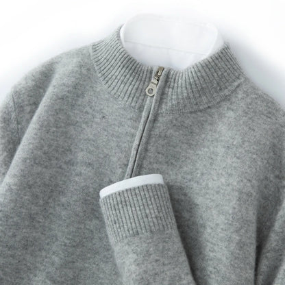 CHICUU Men's 100% Cashmere Sweater Zipper Pullover Mock Neck Long Sleeve Basic Cashmere Knitwear Autumn Winter Clothing Tops
