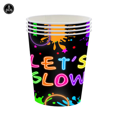 Neon Glow Birthday Party Supplies - Disposable Plates Napkins  Cups for Kids