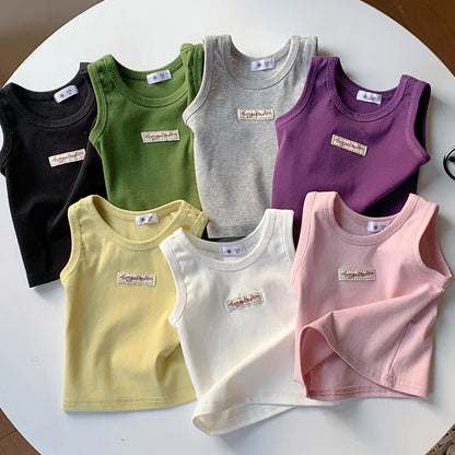 Kids Summer Clothes Sleeveless T-shirt Fashion Children T-shirt For Girls Boys Cotton Vest Tops