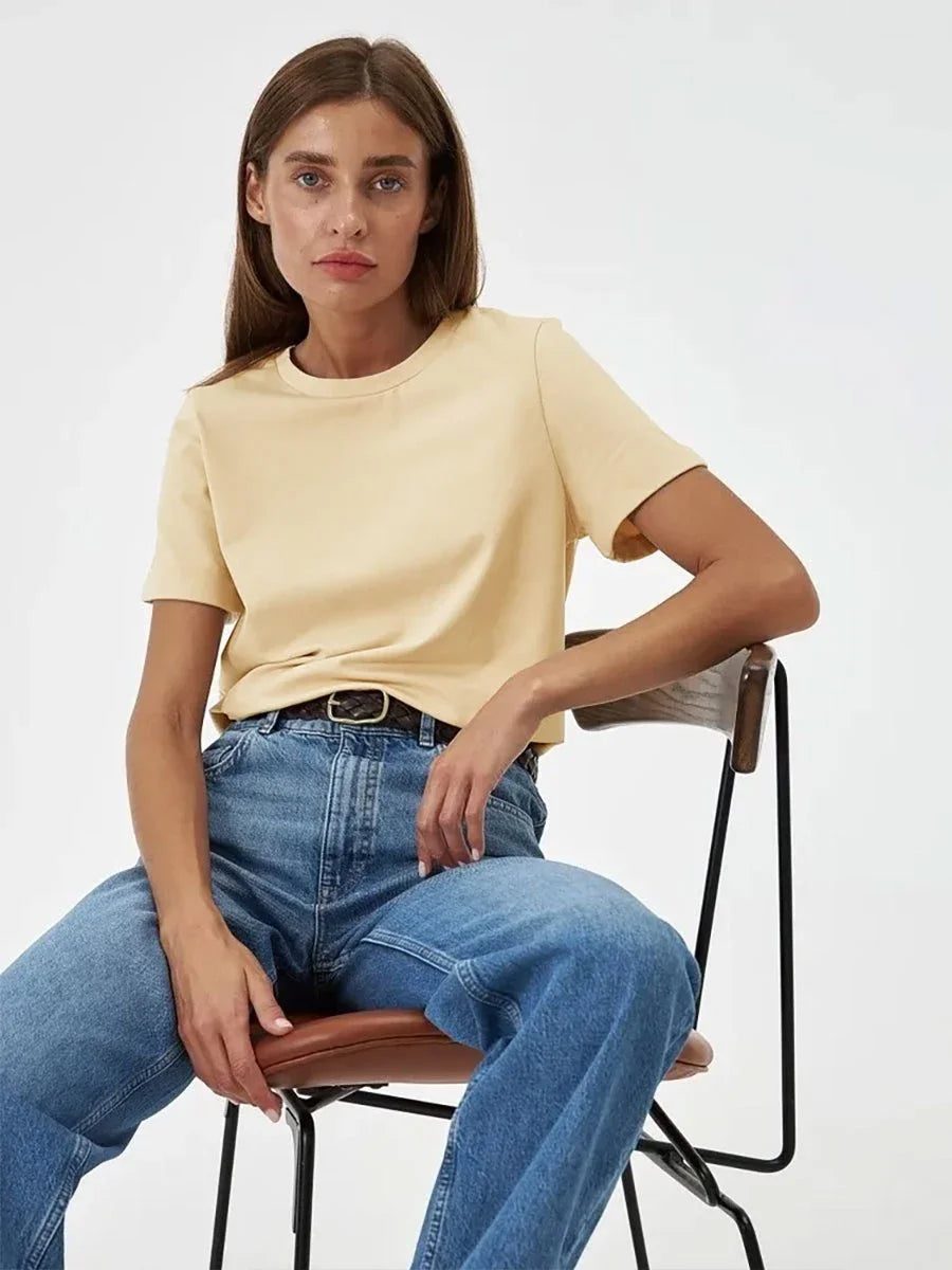 Cotton Womens T-Shirt - Summer Short Sleeve Loose Basic Top