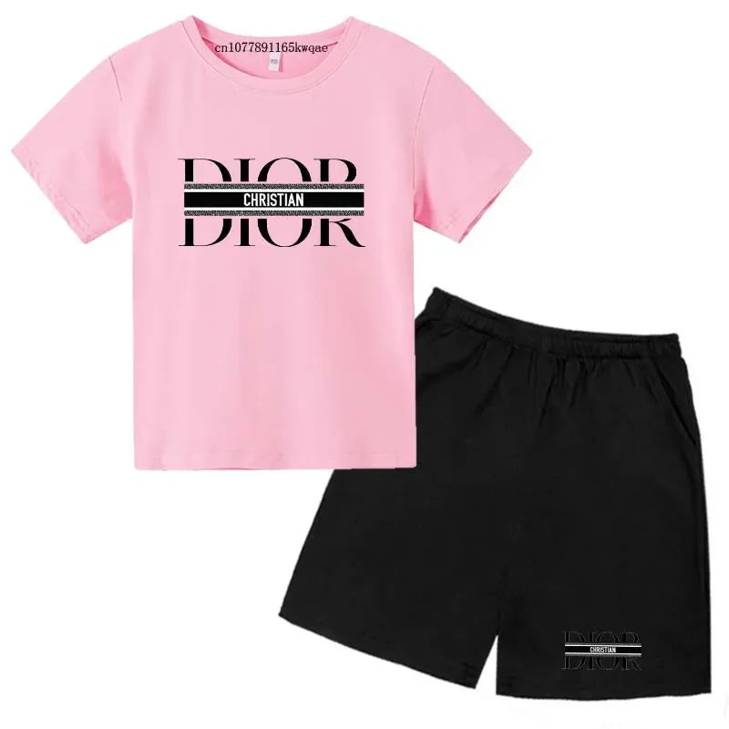Summer Short Sleeve T Shirt +shorts 2 Piece Set Children Clothes Luxury Brand Print Sport Casual Fashion Boy Girl Kid Tracksuit