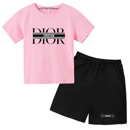 Summer Short Sleeve T Shirt +shorts 2 Piece Set Children Clothes Luxury Brand Print Sport Casual Fashion Boy Girl Kid Tracksuit