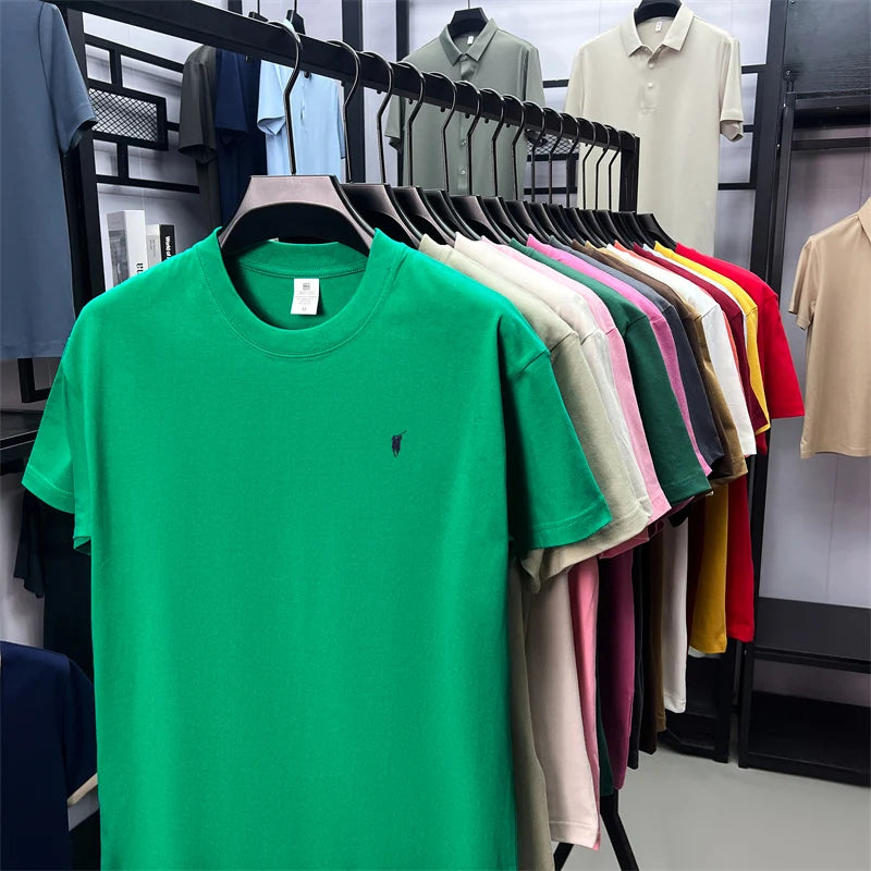 Xiaoma Embroidery Casual Pure Cotton Short Sleeved T-shirt for Young Men, Round Neck Solid Color T-shirt for Men