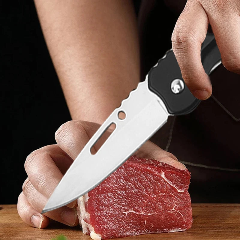 Stainless Steel Folding Fruit Knife with Keychain - Non-Slip Pocket Slicing Knife